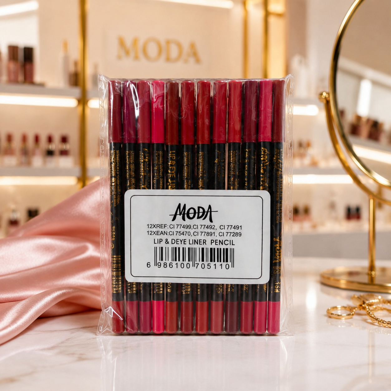پک رژ لب مدادی 12 رنگی مارک MODA