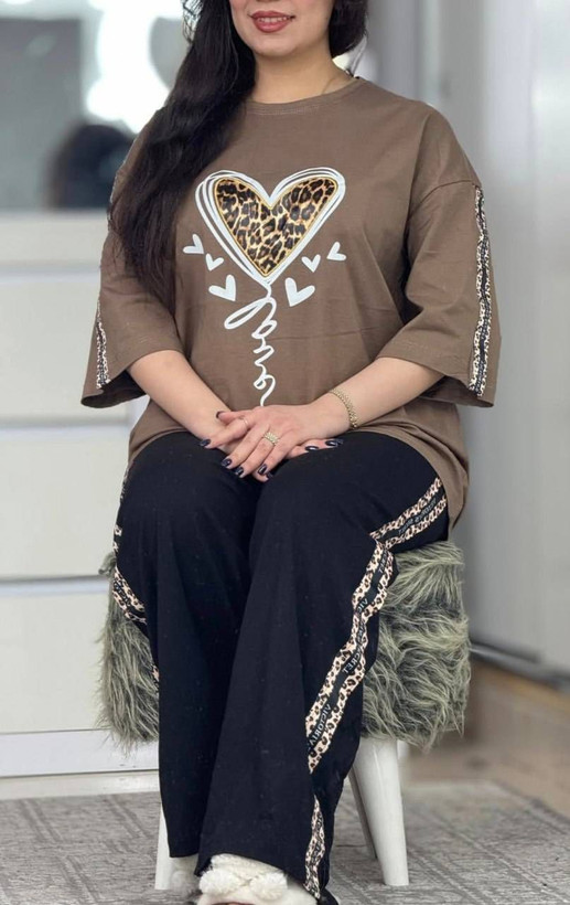 ست تشرت شلوار قلبی پلنگی