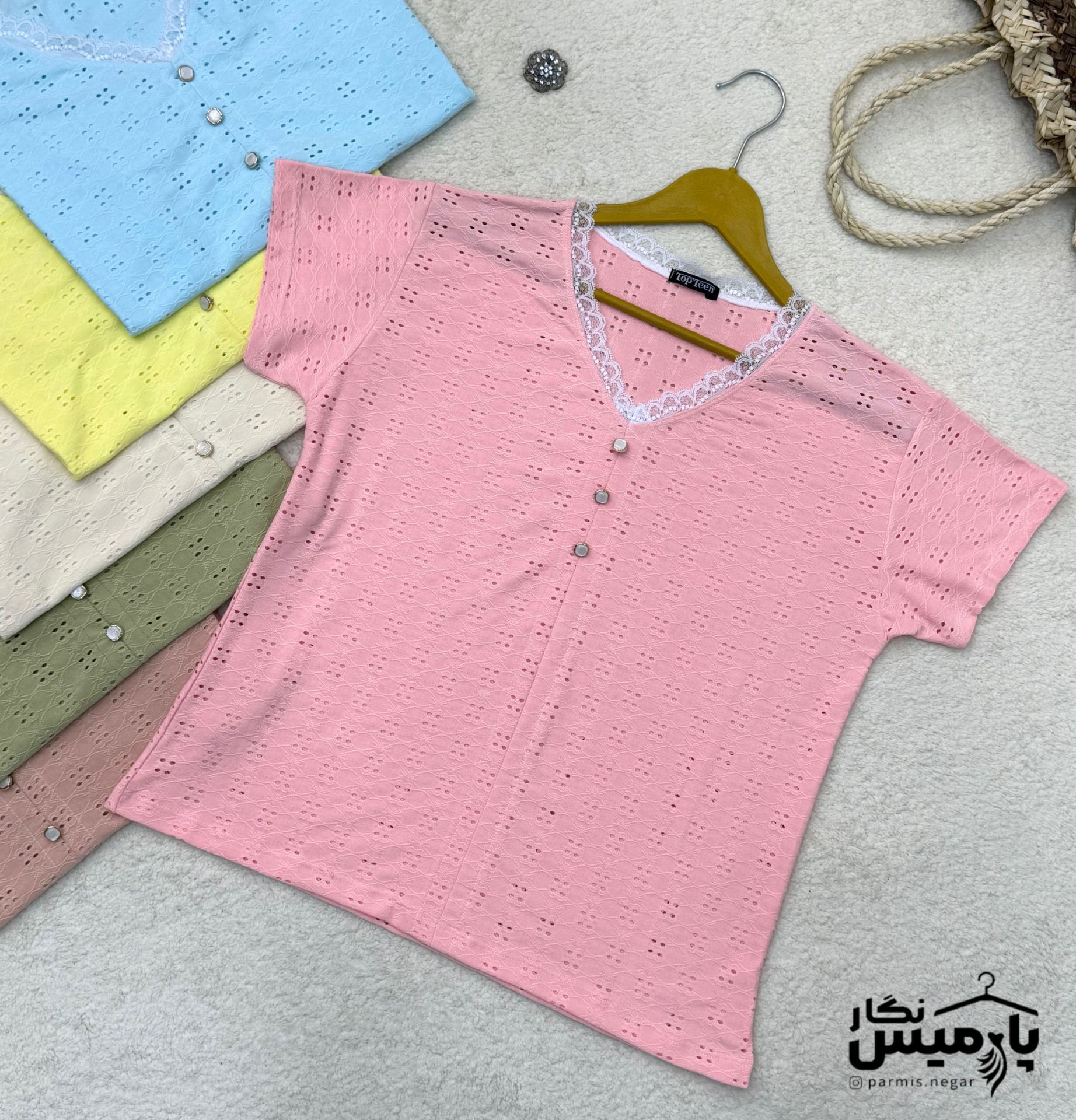 تیشرت یقه ۳دکمه گیپوری