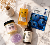 پک روتین پوست و مو 5 تیکه شامل شامپو رزماری+اسکراب سفید کننده بیکینی مویام+ماسک صورت+سرشور سیلیکونی+سرم روشن کنندهaha